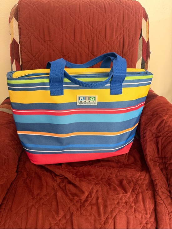 Handbags - Striped Multicolor Tote Bag - Blue/Yellow/Red